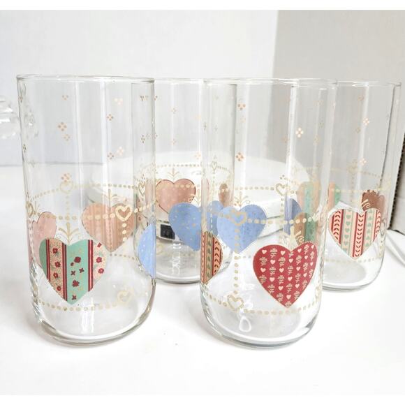 Tienshan Other - Vtg Retro Folk Art Glasses Tienshan Heartwarming Textured Tumblers Set of 4